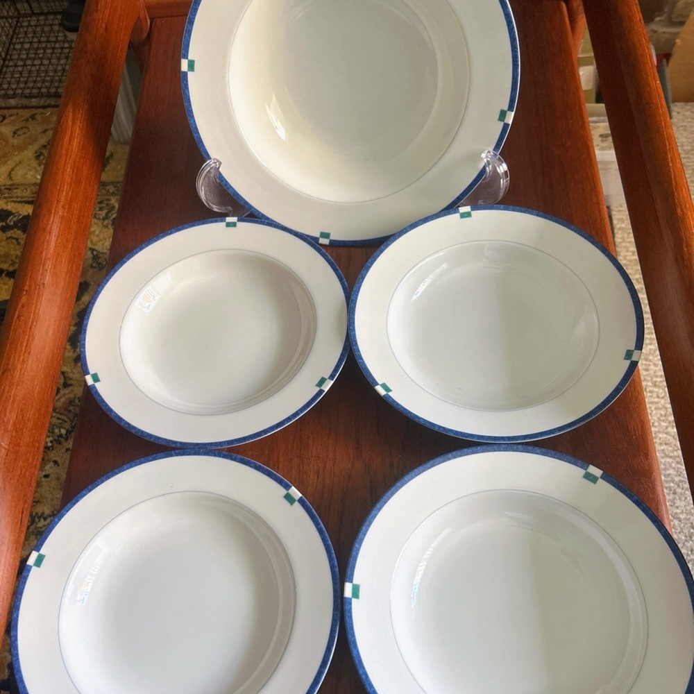 Mikasa CAYMAN L5560 China. Wide rim serving bowl 10 Inches & 4 Soup/Pasta Bowls
